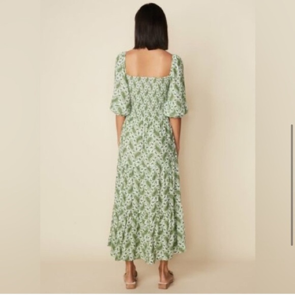 Faithfull The Brand Le Galet Midi Dress Sable Paisley Green Smocked Square Neck - Picture 8 of 10